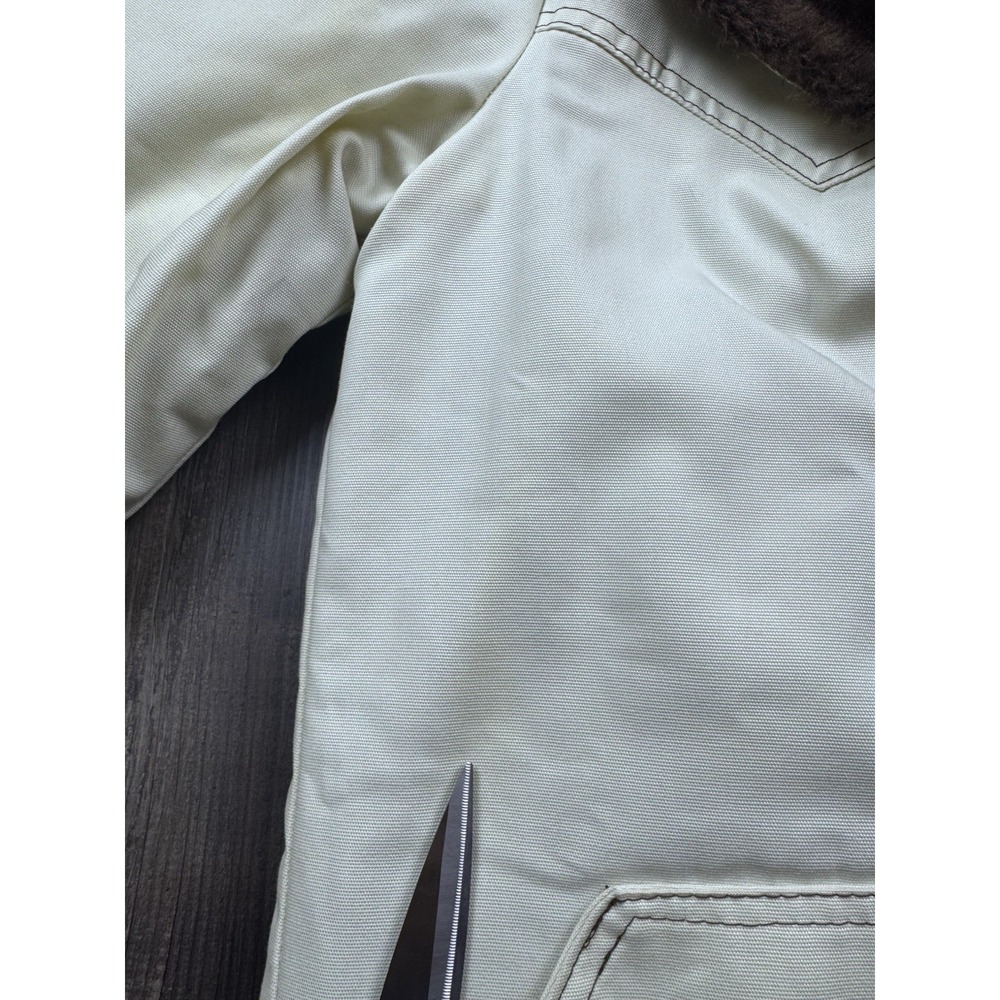 Vtg Silton California Western Canvas Faux Fur Barn Coat Men Size 40 White Rugged - Picture 5 of 12